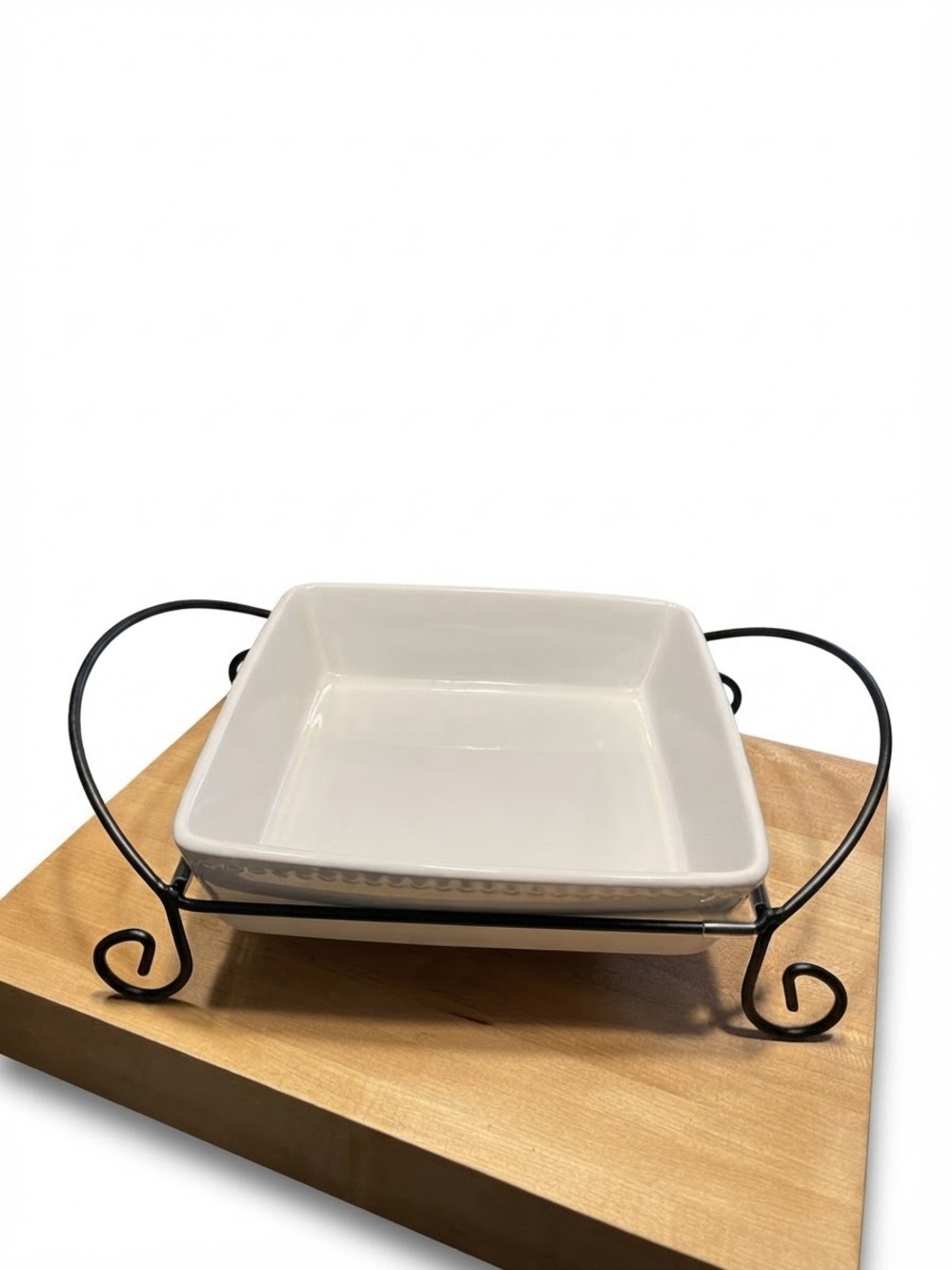 Signature Houseware 9 inch Stoneware Square Baking Dish With Iron Stand